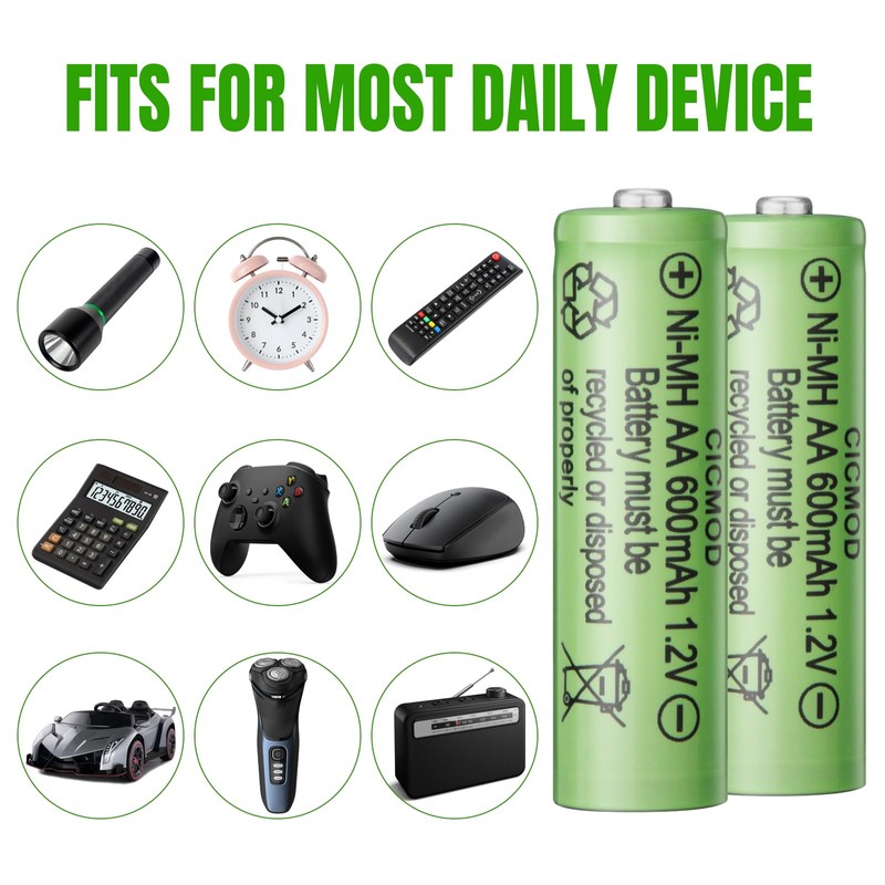 CICMOD Rechargeable AA Batteries 1.2V Ni-MH 600mAh Double A Battery