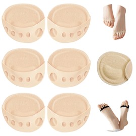 SooGree 3 Pairs Ball of Foot Cushion Pads Honeycomb Fabric Forefoot Socks Pads Women's Invisible Toeless Half Socks Metatarsal Pads for Women Men Forefoot Care (3Pairs Beige, M)