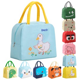 LHLZNB Kids' Small Insulated Lunch Bag - Open Cooler for Work, School, Picnic (Blue Duck)