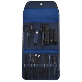 Manicure Set Professional Nail Clippers Set Pedicure Care Tool 16 Pieces Stainless Steel Care Tool with Blue PU Leather Case for Travel or Home Use