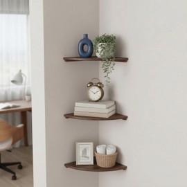 Relaxdays scaffale angolare, HLP: 3 x 18 x 18 cm, Noce, Soggiorno, Decor, Portata 5 kg, sospeso