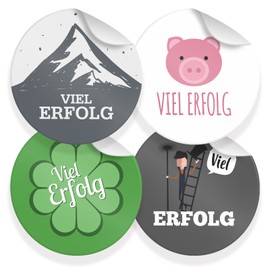 24 x itenga Stickers Viel Erfolg Mix (Motif 42) 4 cm Round Saying Labels