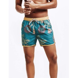 MaaMgic Men's Swimming Trunks Quick Dry Fit Performance Surfing Short Pockets, Yellow Side, Medium ( Waist:31''-33'' )