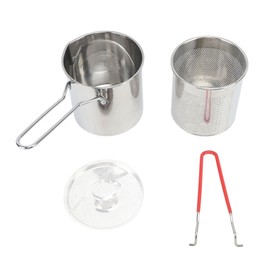 Small Deep Fryer Pot Stainless Steel Olecranon Type Diversion Japanese Style Oil Saving Small Port for Kitchen 3 Piece Set:Frying Pot +Strainer Basket+Lid