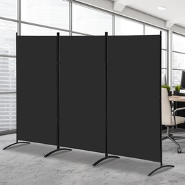 SUPER DEAL 3 Panel Room Divider 6 Ft Folding Privacy Screens 101" W X 72" H Partition Separator with Wide Metal Stands Freestanding Temporary Wall for Home, Office, Bedroom, Black