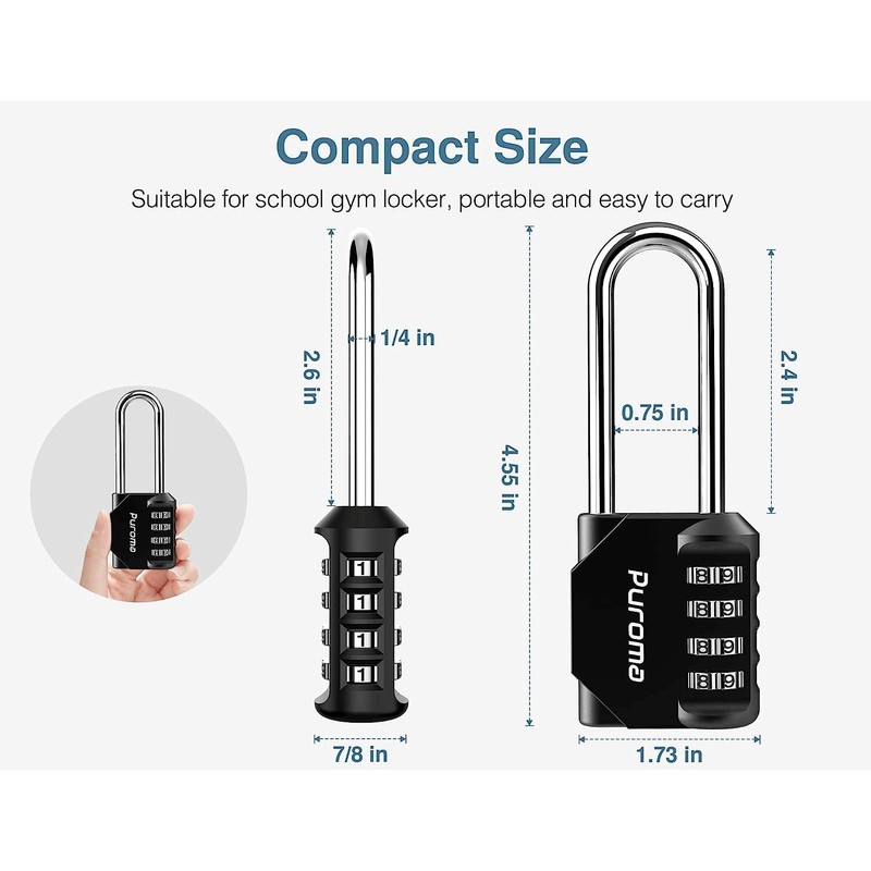 Puroma 2 Pack 2.6 Inch Long Shackle Combination Lock 4