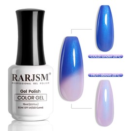 RARJSM Pearl Gel Nail Polish Mood Temperature Color Changing Blue Glitter Soak off UV LED Cured Thermal Mermaid Shell Spiral Thread Gel Polish 15ml 1Pcs Salon Home DIY Manicure Nail Art