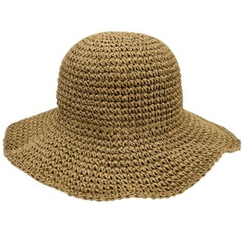 Bkrdty Strohhut Faltbar Stroh Sommerhut Damen Sonnenhut Atmungsaktiv Sommerhut Strand-Kopfbedeckung für Wandern Camping Reisen