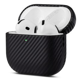 LOPIE Leather Case for AirPods 4th Generation - Handmade AirPods 4 Case Cover - Made of Real Leather - AirPod Protective Hard Shell Cover - Carbon Fiber Style - Wireless Charging Compatible - Black