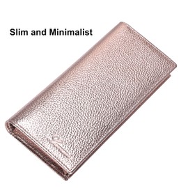 Lavemi Ultra Slim Thin Leather Women Wallet RFID Blocking Credit Card Holder Bifold Long Ladies Billfold (Champagne Gold)