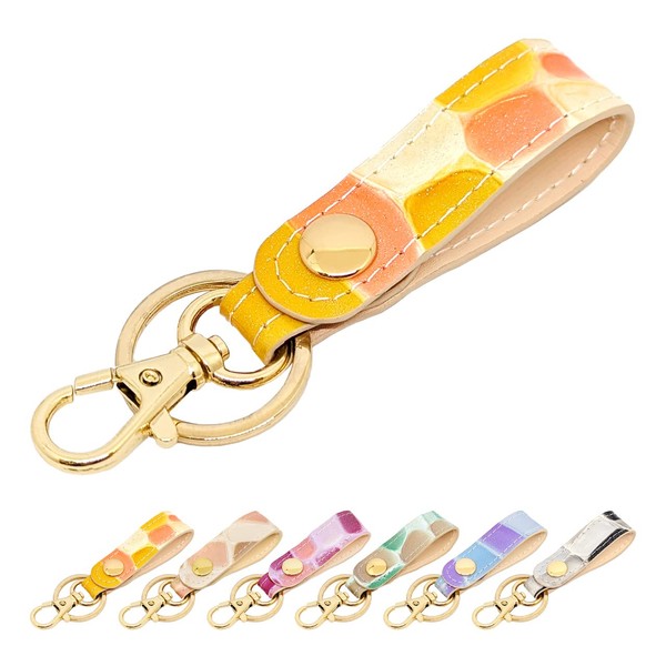 leo&aoi Key Ring, Genuine Leather, Stained Glass, Snap Button, Belt