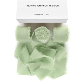 Wide Green Ribbon | 3.8 cm x 19.2 m | Eucalyptus Green Gift Ribbon Wedding Chiffon Ribbon Fabric Ribbon Fringe Ribbon Ribbons (Grey Green)