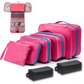 Bee Nesting BeeNesting Waterproof Compression Packing Cubes 5/6/8 sets, Large Travel Packing organizers for Carry on Luggage, 2 Sides Expandable Storage Bags