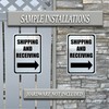 Shipping and Receiving Sign, Right Arrow Directional, Black, Mounting Holes,
