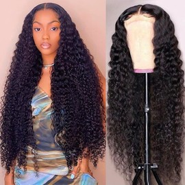 yuccy 250% Density Deep Wave Lace Front Wigs Human Hair13×4 Deep Curly Lace Front Wigs Human Hair Wigs for Black Women Brazilian Wig Glueless Pre Plucked with Baby Hair
