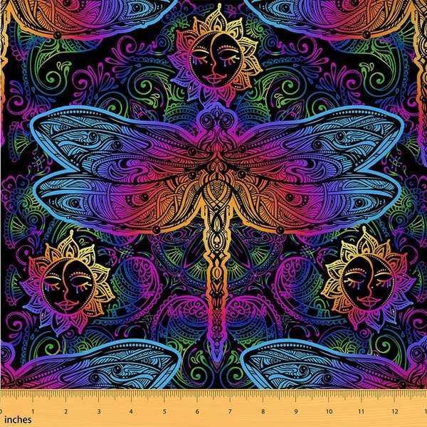 Feelyou Dragonfly Upholstery Fabric, Boho Sun Paisley Fabric by The