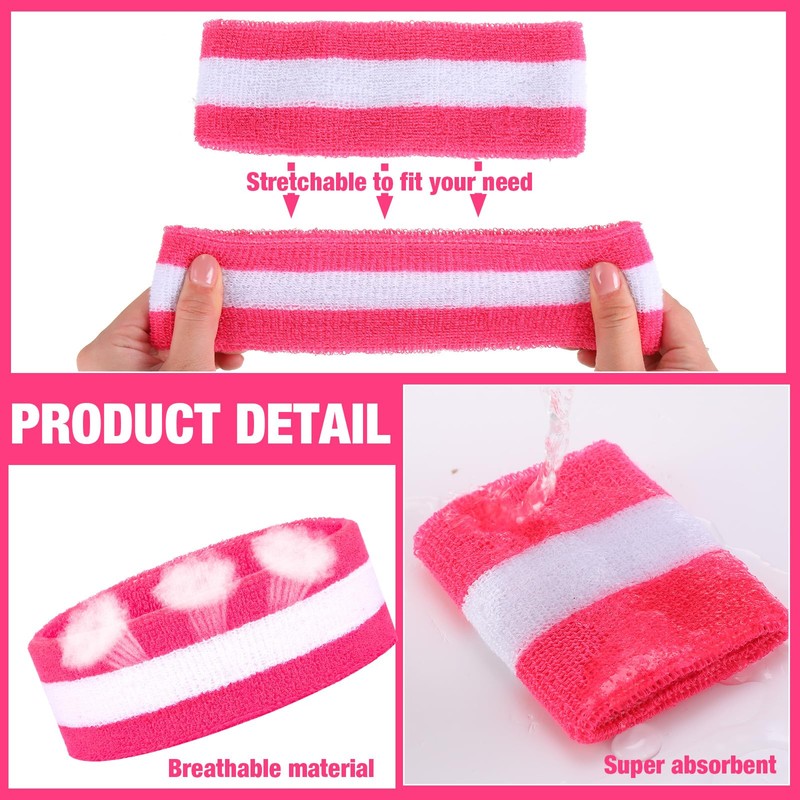 72 Pcs Bulk Striped Sweatband Set Include 24 Pcs Sweat