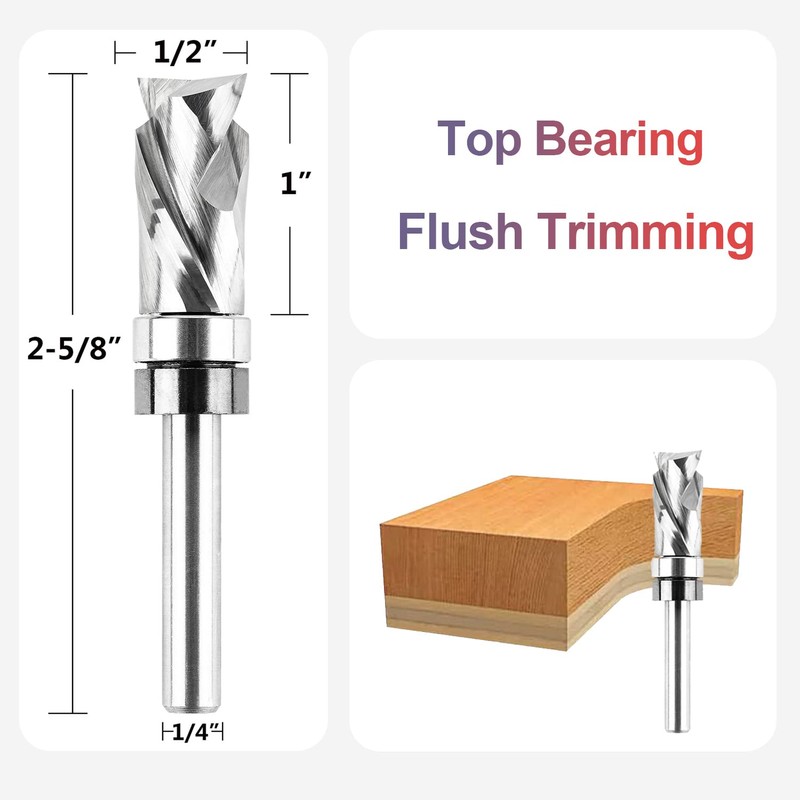 SpeTool Top Bearing Compression Flush Trim Router Bit 1/4" Shank