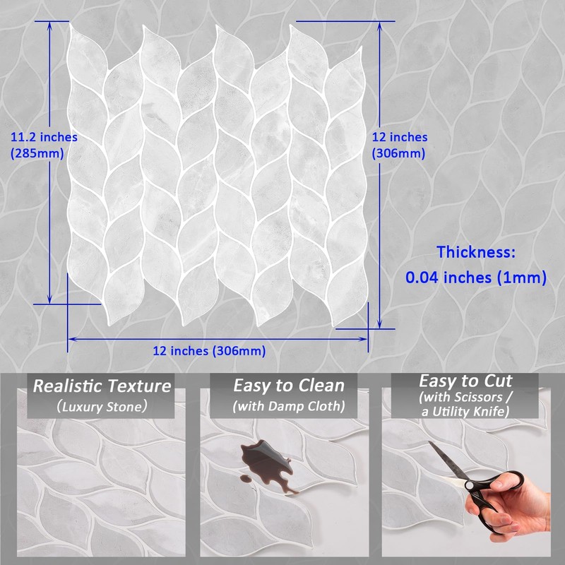 Tilingview 10 Pcs Leaf Design Peel and Stick for Kitchen