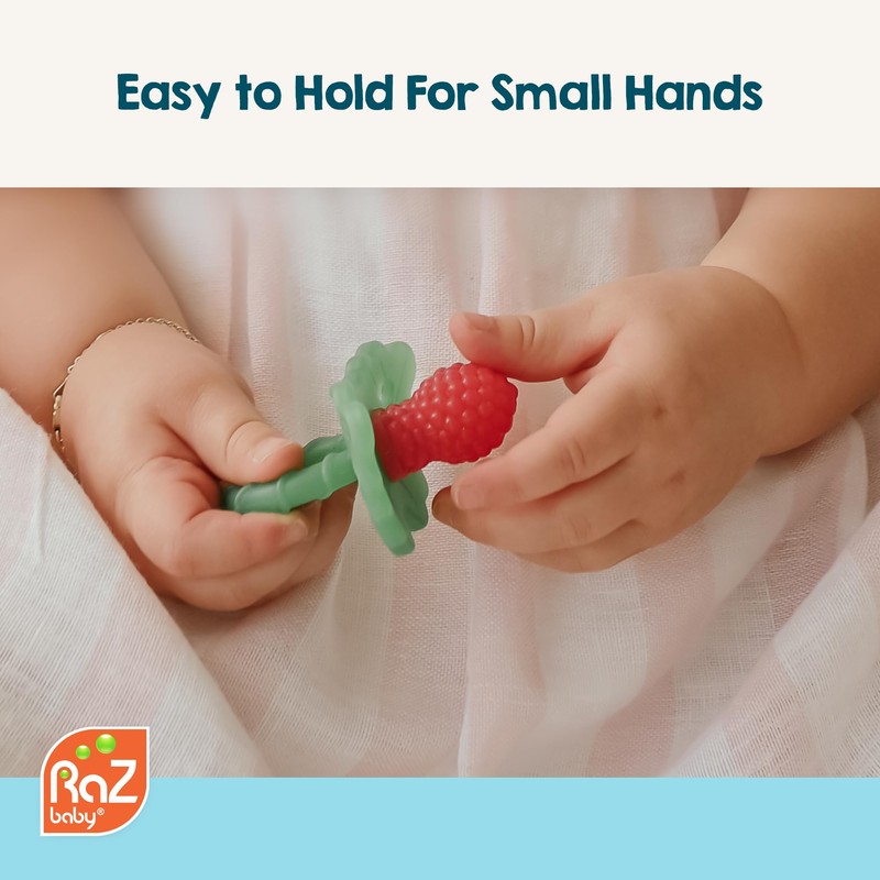 RaZbaby RaZberry Silicone Teether Pacifier – Teething Relief for Infants,