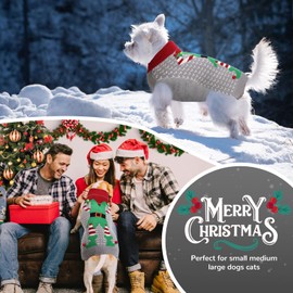 PETCARE Christmas Dog Sweater Ugly Elf Clown Cat Sweater Vest Pet Jumper Grey Green Holiday Dog Clothes Puppy Sweaters for Small Medium Large Dogs Cats Fall Winter Outfits Xmas Dog Costume,X-Small