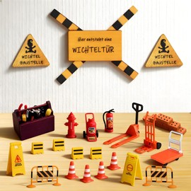 Gnome Accessories Construction Site, 38 Pieces Miniature Gnome Accessories Christmas, DIY Gnome Construction Site Housewarming Christmas Decoration, Mini Wooden Tool Box with Tools for 1/12 Dollhouse