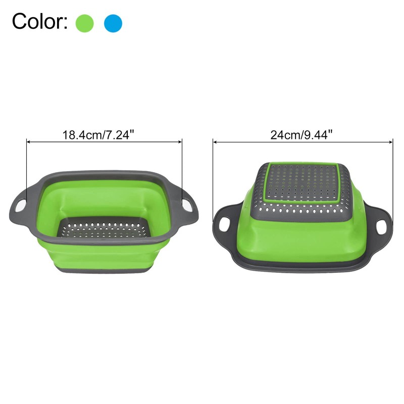CASA -J Collapsible Colander Set, 2pcs Silicone Square Foldable Strainer