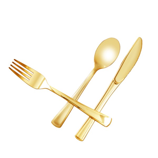 N9R 100PCS Gold Plastic Silverware - Gold Plastic Cutlery Set