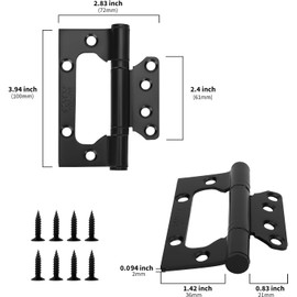goldenwarm 12 Pack 4x3 inch Non Mortise Door Hinges Matte Black Door Hinges - Door Hardware Stainless Steel Hinges, Easy Installation, 3mm Thickness