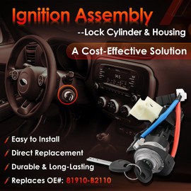 Ignition Assembly, Lock Cylinder Switch & Cylinder Housing, with Keys, Compatible with Kia 2014-2019 Soul L4 1.6L/2.0L, 2015-2019 Soul EV, Replaces# 81910-B2100
