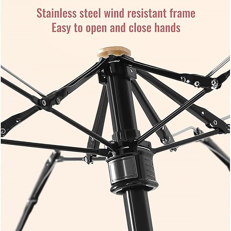 Compact Black Rubber Manual Folding Umbrella - 5-Fold Portable Sun