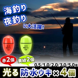 (Easy to Use for Beginners to Advanced) Electric Float Night Fishing Set of 4 (2 Red & Green 2 Each No. 1)