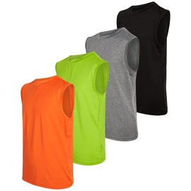 Black Bear Boys Youth Dry Fit Tanks - 4 Pack Active Athletic Performance Tank Top Muscle Shirts (Size: 4-18), Size 16-18, Black/Green/Grey/Orange