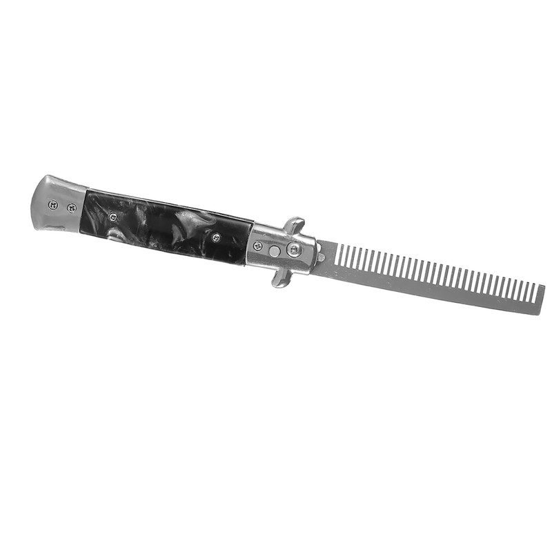 1PC Stainless Steel Switchblade Spring Pocket Oil Hair Comb Foldable