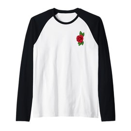 Single Red Rose Pocket Flower Romantic Love Pocket Raglan Baseball Tee
