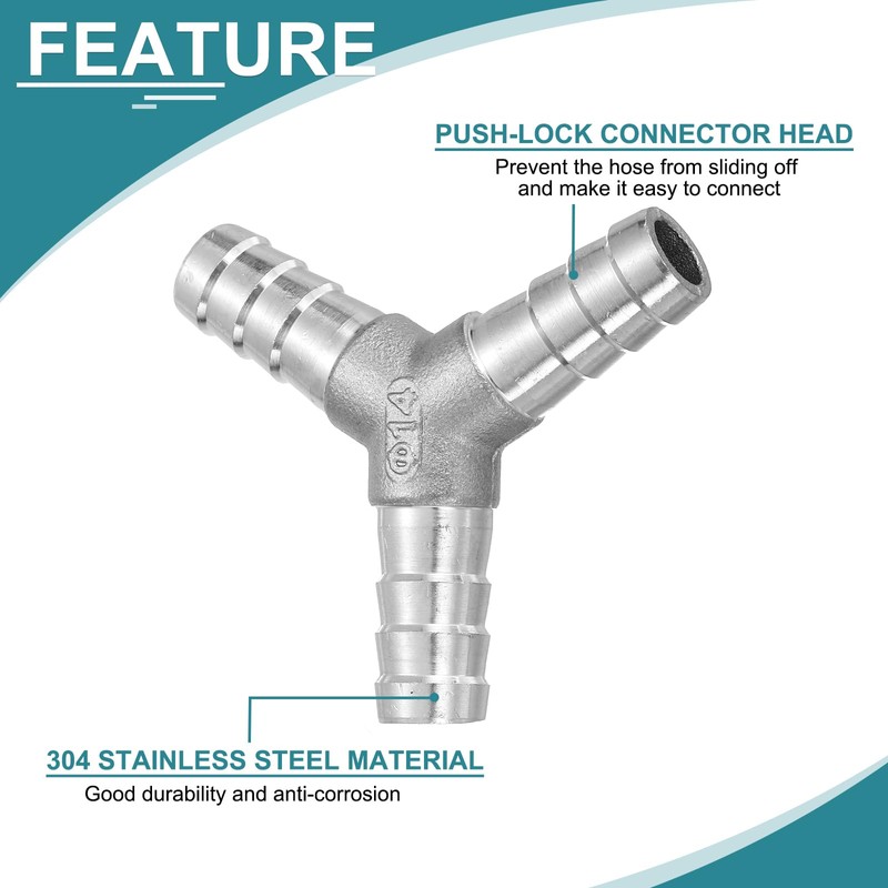 sourcing map 9/16" Y Shape Hose Barb Pipe Fitting, 304