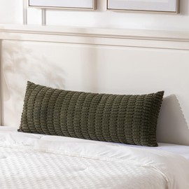 Fancy Homi Olive Green Long Body Lumbar Decorative Throw Pillow Covers 14x36 Inch for Bed Couch Bedroom, Soft Corduroy Rectangle Solid Pillow Case 35x91 cm, Rustic Farmhouse Boho Room Decor