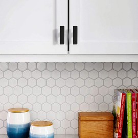 KNOBWELL 6 Pack Black Stainless Steel Drawer Knobs and Pulls, Matte Black Cabinet Knobs, Dresser Drawer Knobs for Kitchen and Bathroom - Single Hole 50mm/2"