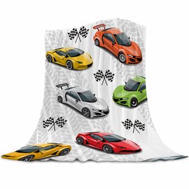 Abaysto Racing Car Theme Throw Blanket for Kids,Multicolor Sport Race Cars Fuzzy Plush Blanket for Boys Gift, Car Flannel Blanket with Race Checkered Flag for Children Teen 100x130cm(40x50 Inch)