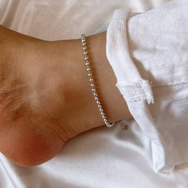Silver 925 3mm ball chain layered 925 silver silver anklet rose gold / 실버925 3mm 볼 체인 레이어드 925실버 은 발찌 로즈골드（Rose Gold）