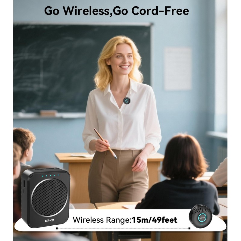 Portable Voice Amplifier with Wireless Lapel Microphone, Personal Microphone for