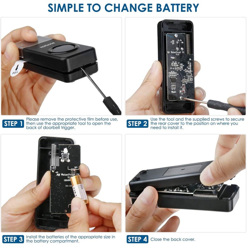 Wireless Doorbell 2 Receivers 2 Push Buttons, PHYSEN Waterproof Door