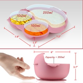 Silicone Baby Feeding Set, 12 PCS Baby Led Weaning Supplies with Suction Baby Plate and Bowl Set, Baby Spoon and Fork, Adjustable Bib, Sippy Cup with Straw and Lid, Baby Utensils for 6+Months（Pink）