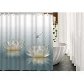 Moslion Floral Shower Curtain Set Dragonfly On Botany Water Lily Lotus Blossom in Pond Shower Curtains Home Decorative Waterproof Polyester Fabric Hooks 72x72 Inch