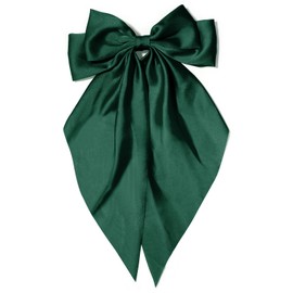 Large Hair Bows for Women Blackish Green Silky Satin Hair Bow Hair Clips Long Tail French Hair Ribbon Coquette Bows Hair Accessories for Girls