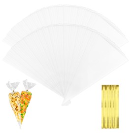 200pcs Transparent Sweet Cone Bags,Triangle Cellophane Bags And Ties,Clear Cone Bag,Treat Triangle Bag,For Sweetie,Party,16×30cm