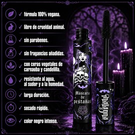 Malagna Cosmetics Máscara de Pestañas Alarga-Volumen, A Prueba de Agua con Aceite de Coco, Tono Negro 10gr Vegana
