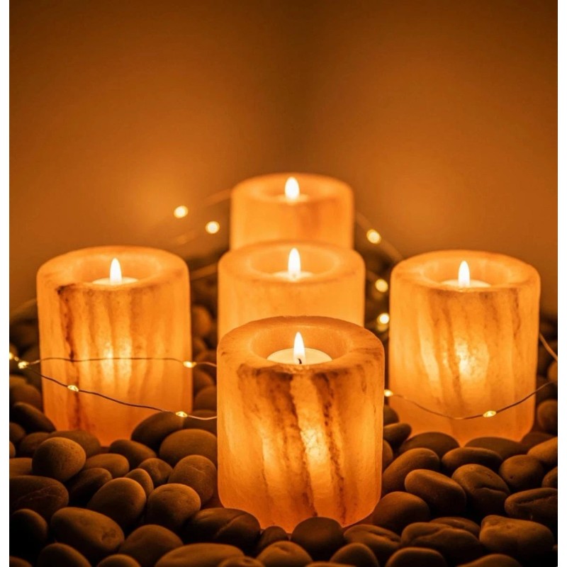 Pink Salt Wall 2 Himalayan Salt Candle Holder Cylinder Shaped
