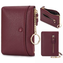HKCLUF Women's Soft Leather Purse for Women, Coin Compartment, Card Holder, Small Purse with Zip and Key Ring, 0387-5 Red, Size: