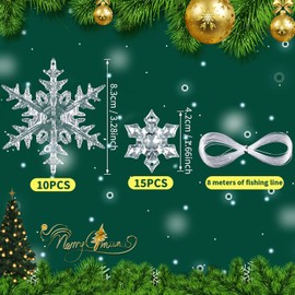 Pack of 25 Christmas Snowflakes Decorations, Acrylic Snowflakes Christmas Tree Decorations, Snowflakes Christmas Tree Decoration for Party Christmas Decoration (Pack of 25)